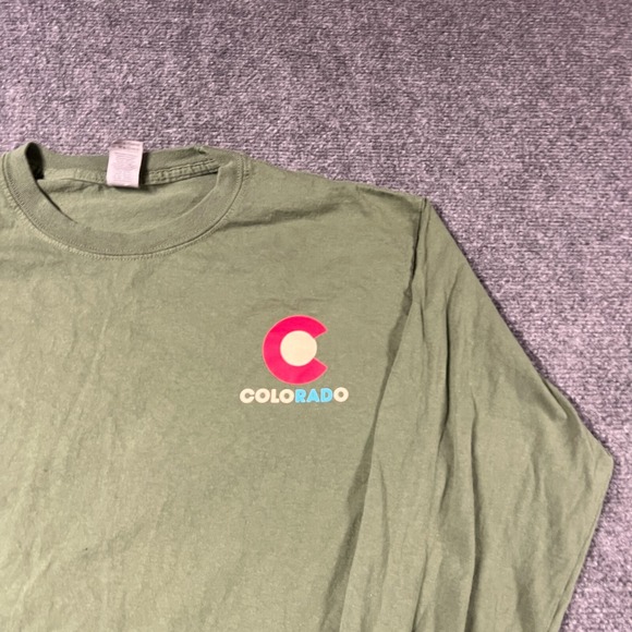 Colorado Shirt Mens Large Green Long Sleeve Graphic Print Crew Neck Graphic EUC - Picture 3 of 7